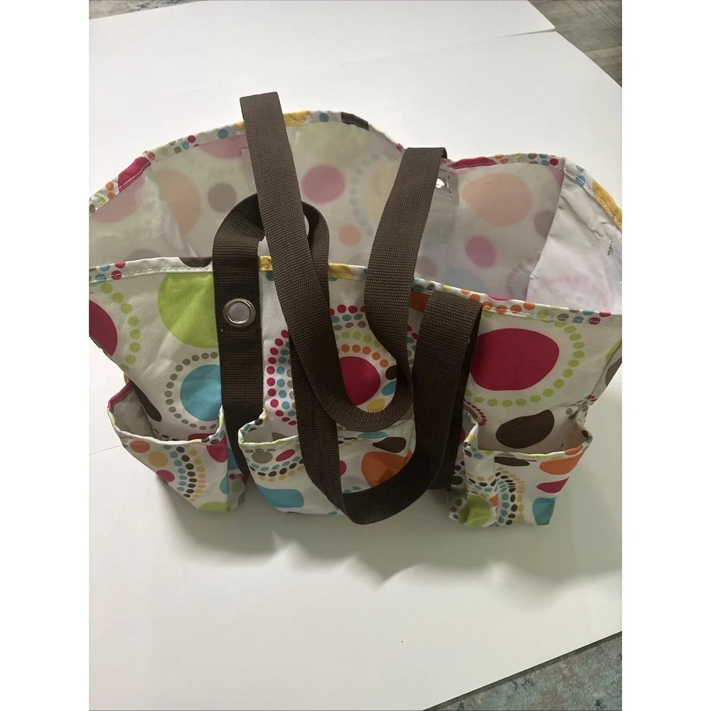 Thirty One 31 Organizing Utility Tote Bag Outer Pockets Colorful Polka Dots
